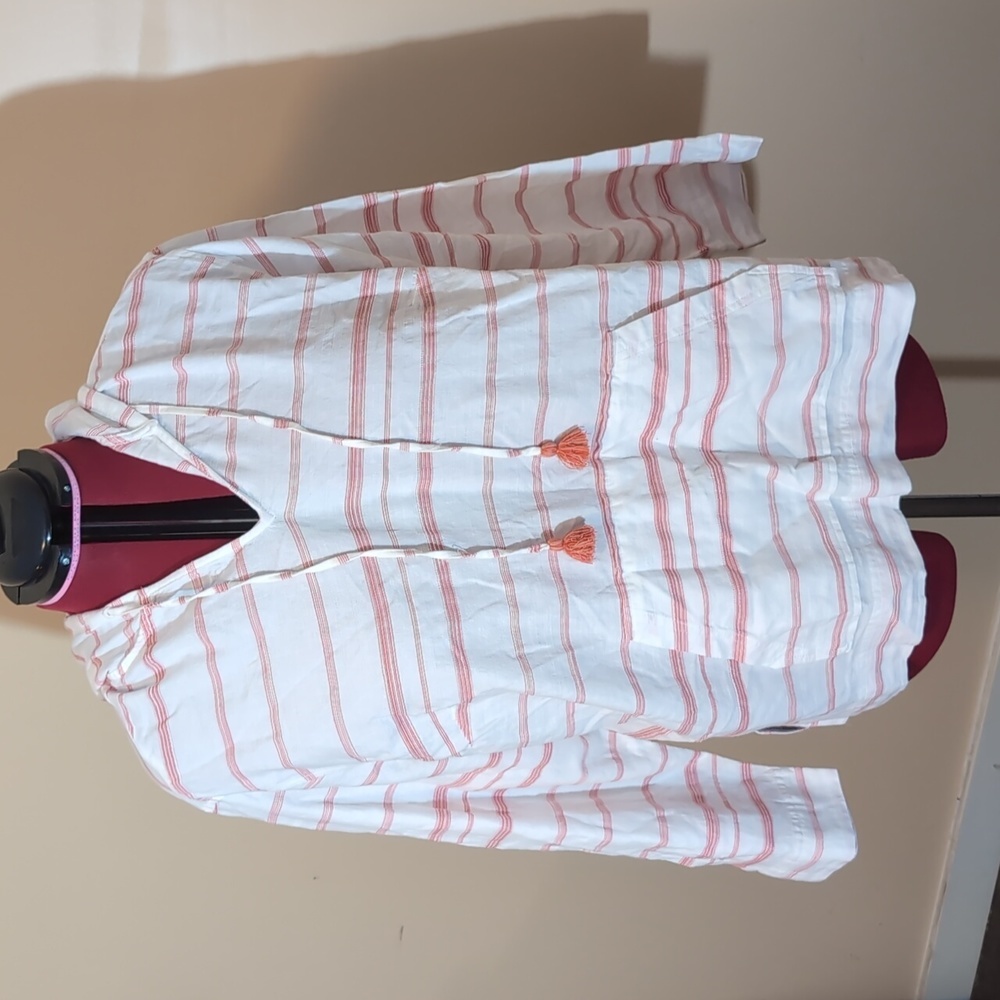Joe Fresh| NWT White Cotton Poncho With Red Stripes Hooded and Front Pouch
